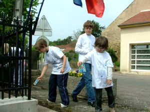 Les enfants ont semé des bleuets autour du monument.